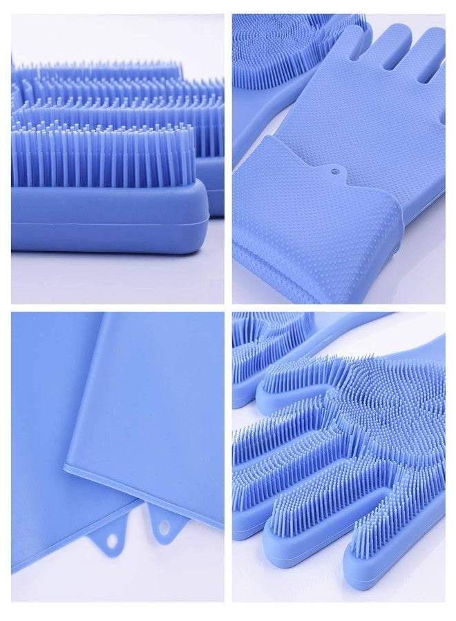 VRT Reusable Silicone Dishwashing Gloves, Pair of Rubber Scrubbing Gloves for Dishes, Wash Cleaning Gloves with Sponge Scrubbers for Washing Kitchen, Bathroom, Car & More (Blue) - Image 3